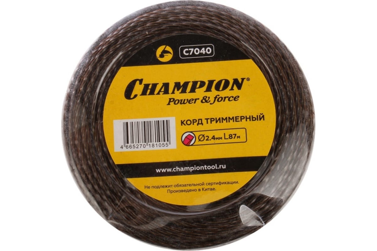 Леска для триммера корд триммерный Magic 2.4мм*87м витой квадрат Champion C7040 купить