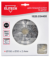 Диск пильный Elitech ф190*30*2.4мм зубьев 36 по дереву (1820.054400)