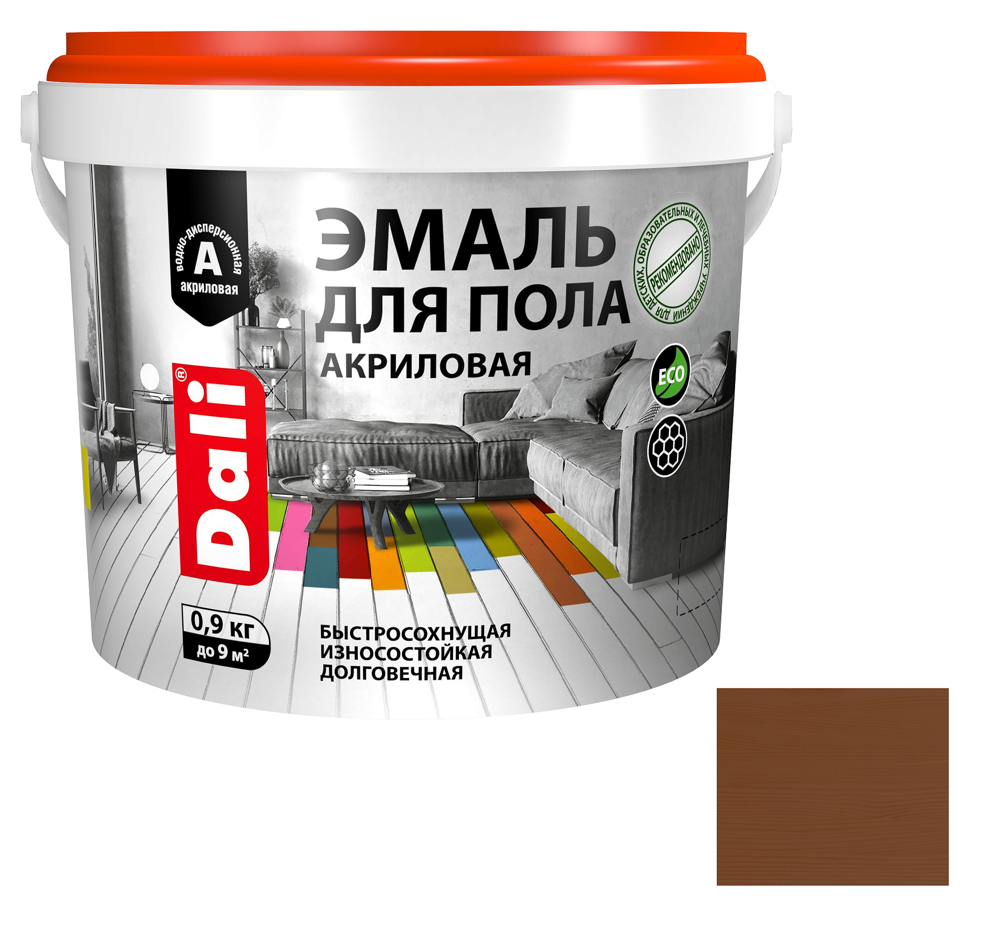 Эмаль для пола акриловая полуглянцевая Dali 65131 орех (0.9кг) купить 1