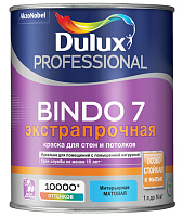 Краска воднодисперсионная Dulux Bindo 7 для стен и потолков белая (База bw) 1 л