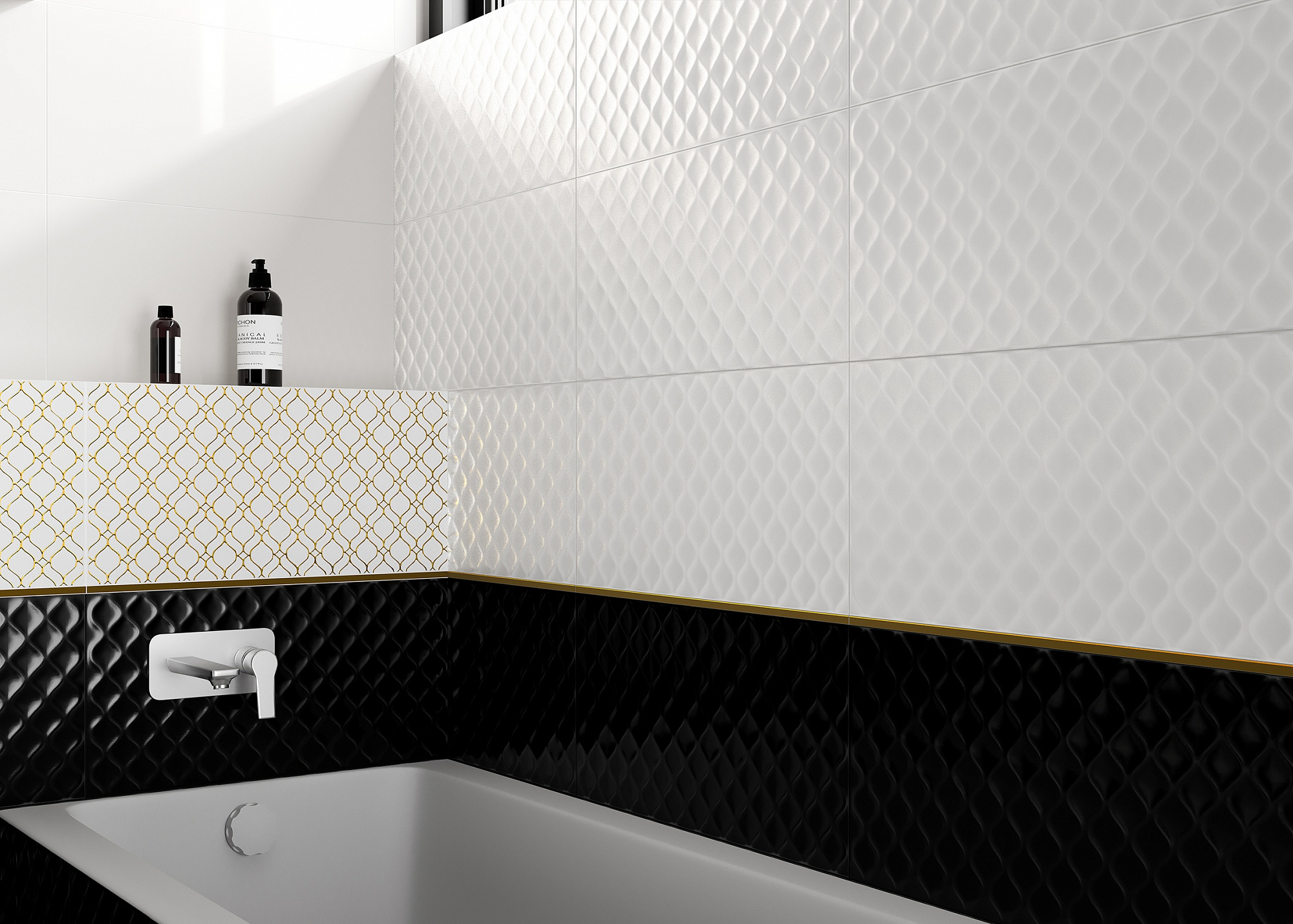 Плитка настенная Deco рельефная черный 29.8*59.8см Cersanit DEL232D купить 3