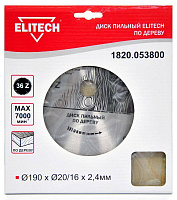 Диск пильный Elitech ф190*20/16мм*36 зуб дерево тв спл (1820.053800)