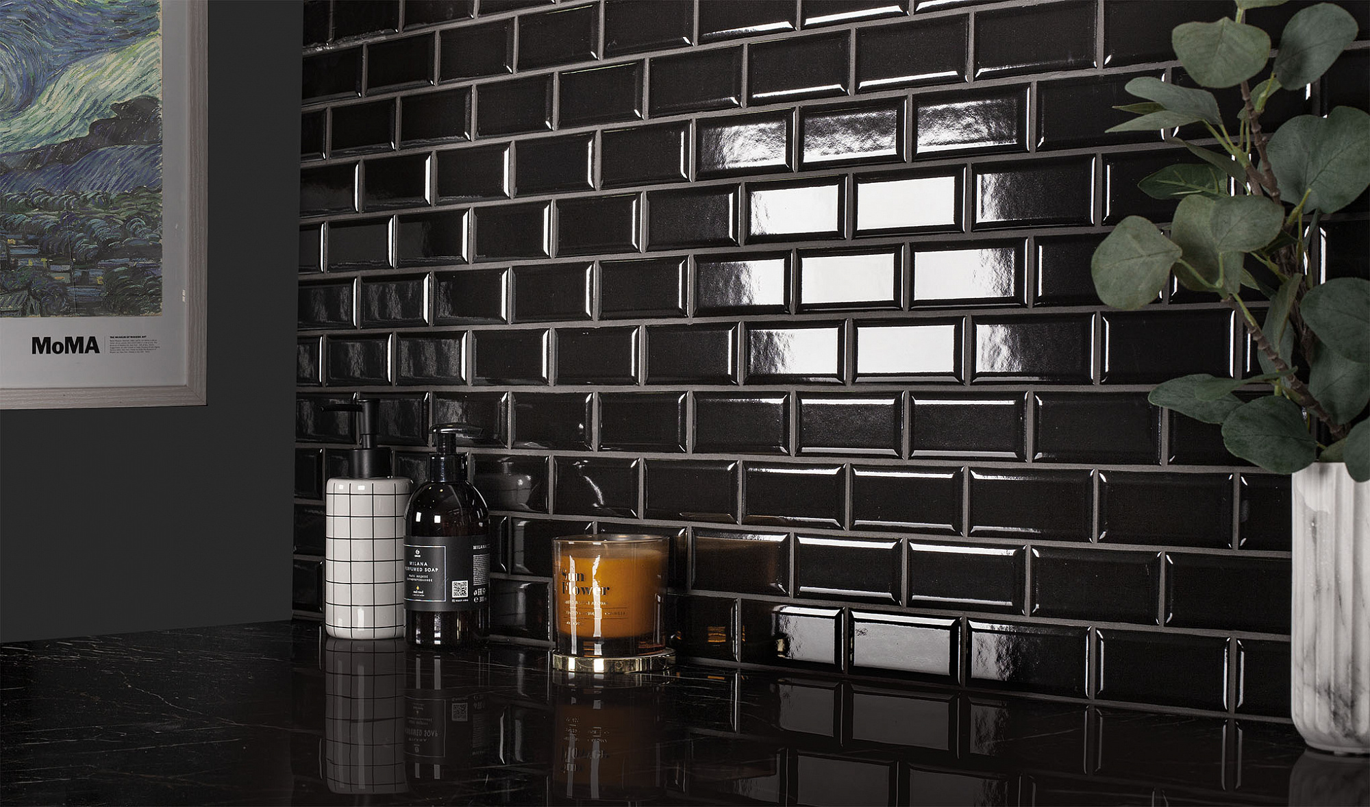 Мозаика керамическая Metro Black Glossy 45*95мм 29.4*28.8см Starmosaic купить 3