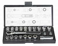 Набор головок Makita 21 предмет (1/4" / 3/8") проходные трещотка удлинит.Cr-V,10-19мм (B-65604)