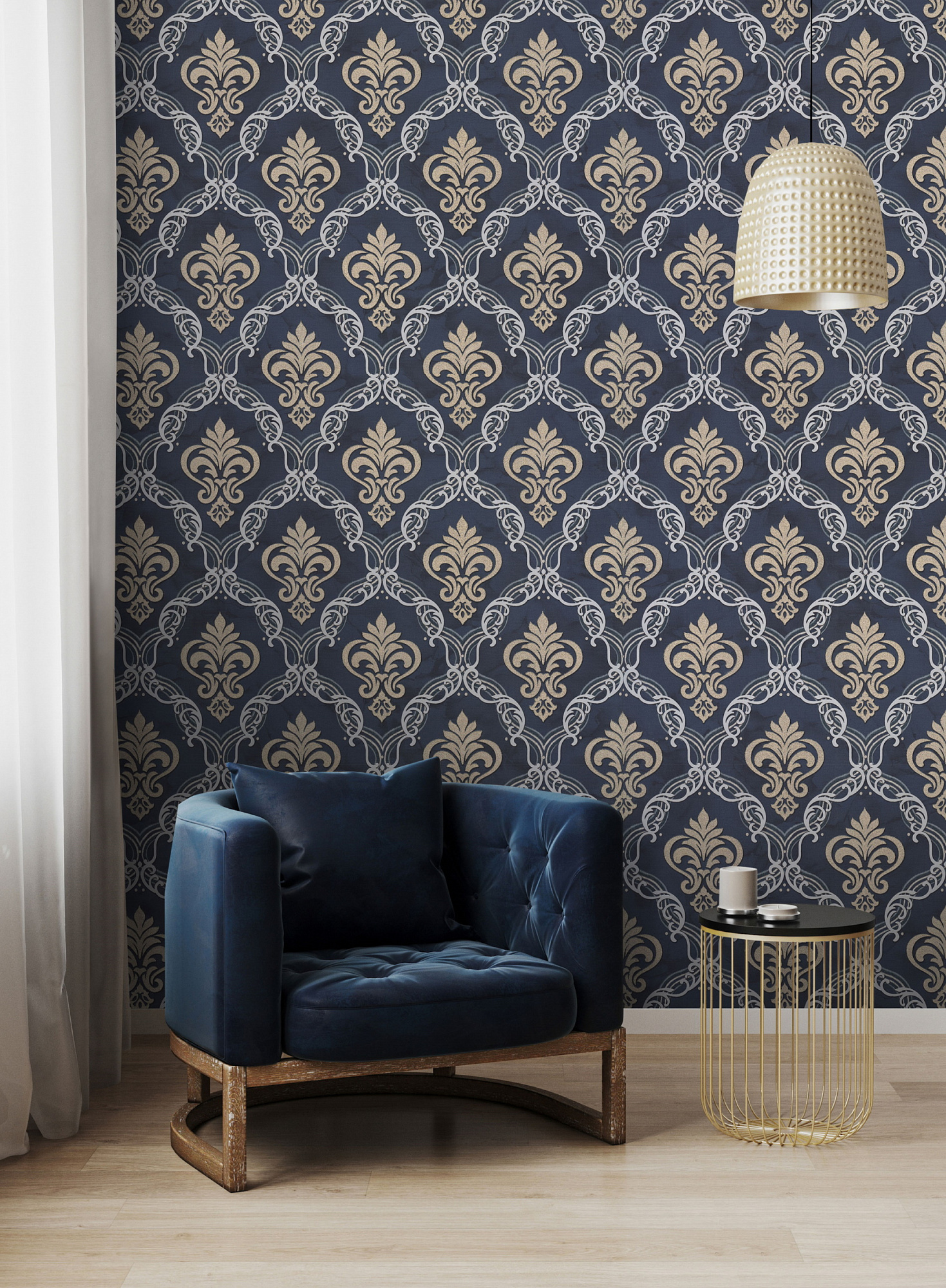 Обои Marquise горячее тиснение 1.06*10м синие Eurodecor 9097-18 купить 2