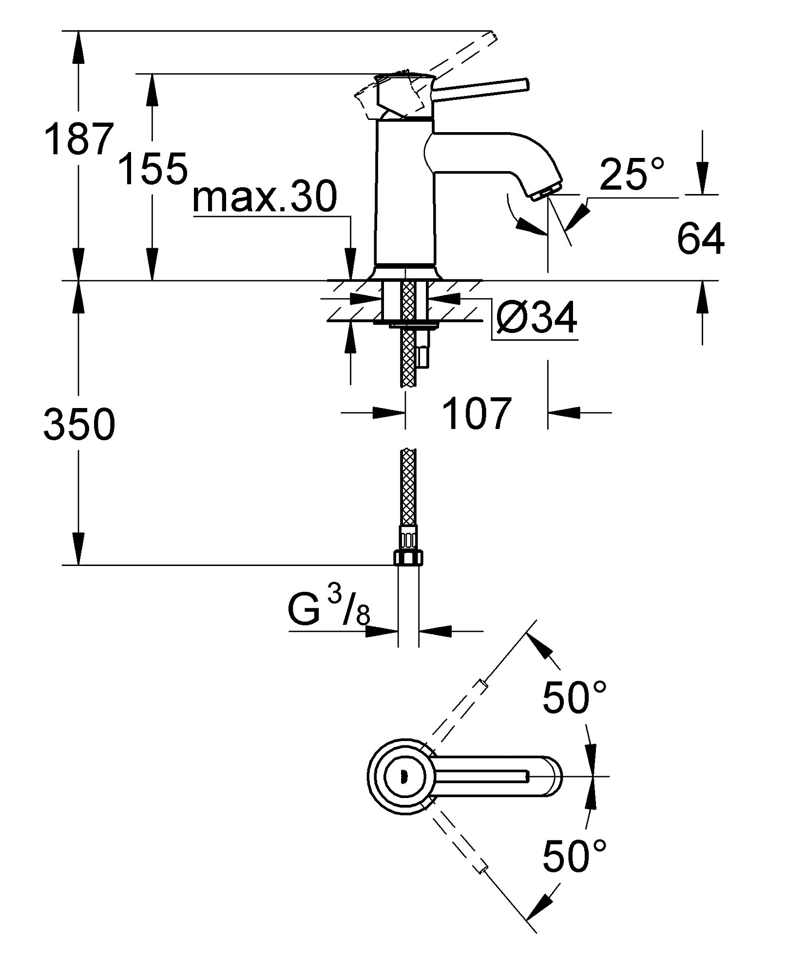 Смеситель для умывальника Grohe BauClassic (23162 000) купить 2