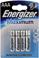 Элемент питания ENERGIZER E92/LR03 BP4 AAA 4шт Maximum 629757