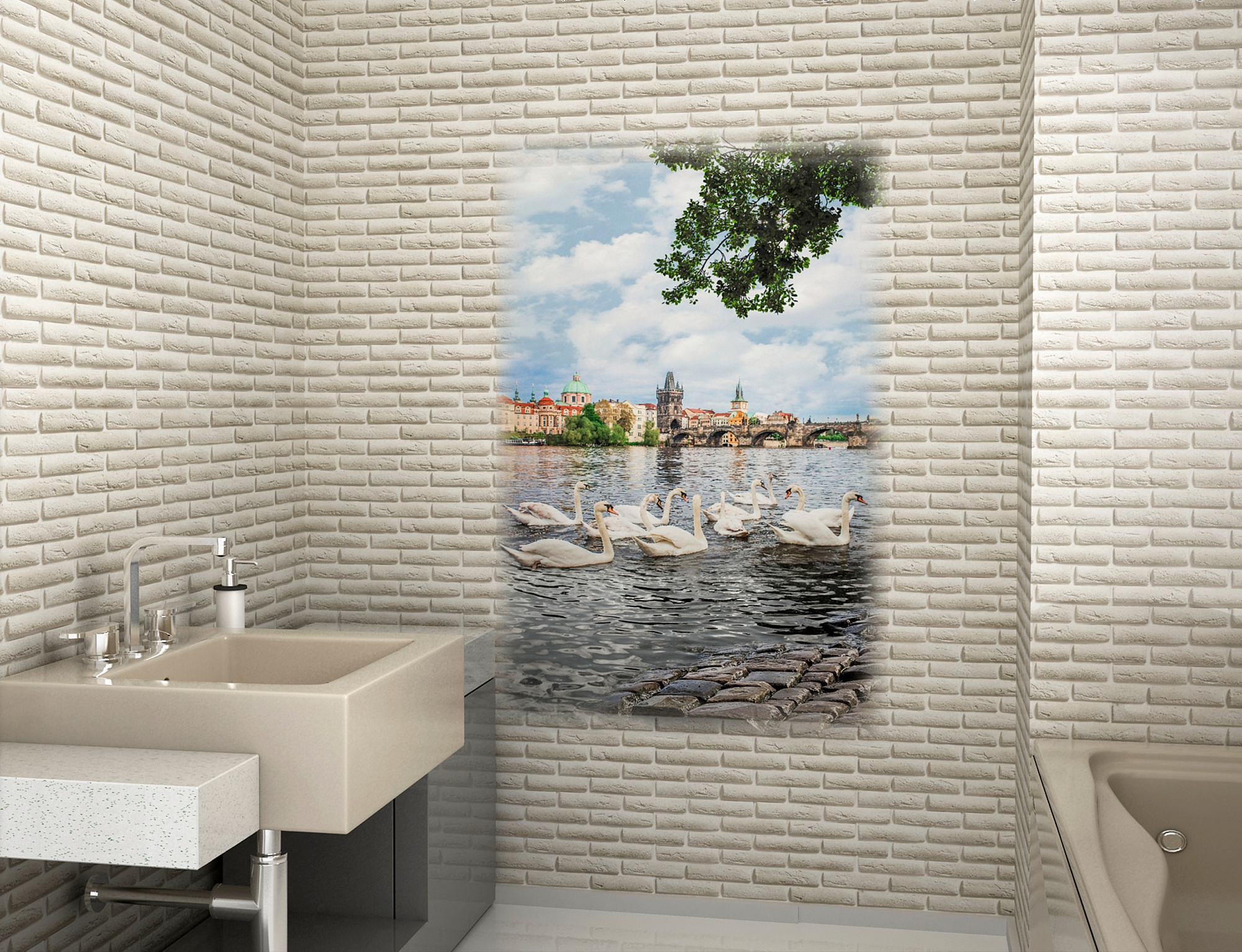Панель ПВХ Панно Лебеди 2700*250*8мм (панно из 4 штук) KronPlast 05-045 купить 1