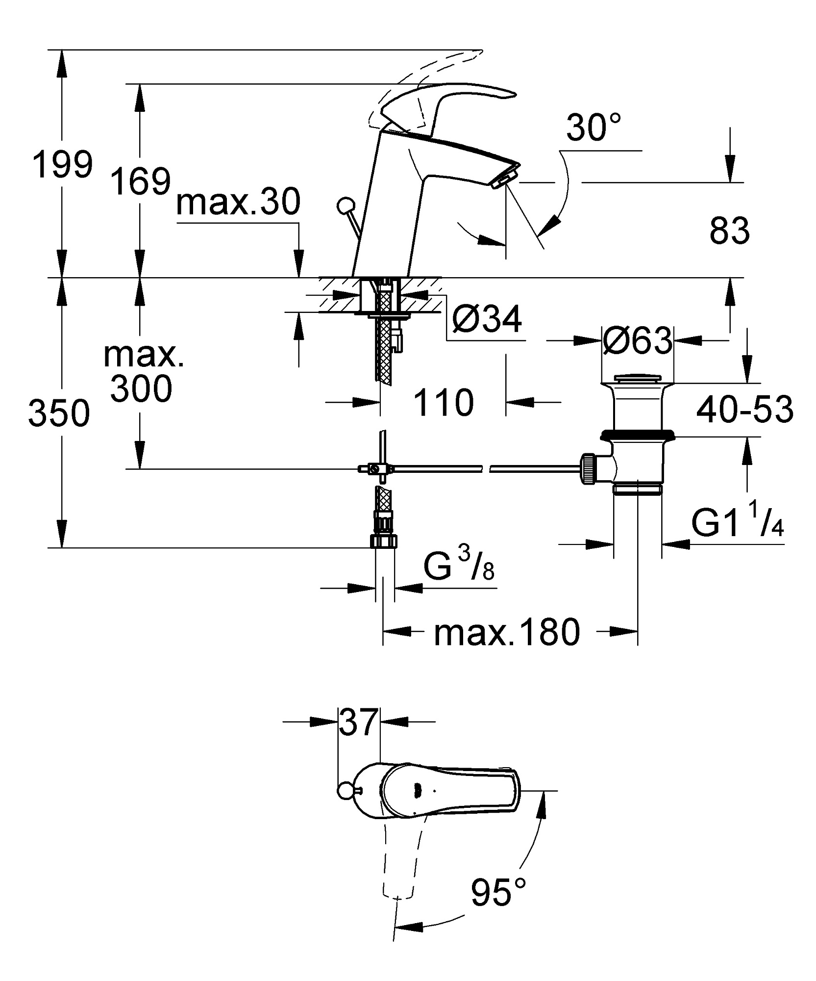 Смеситель для раковины Eurosmart цвет хром GROHE 2339310E купить 3