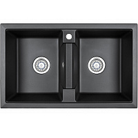 Мойка кухонная Granula GR-8101 прямоугольная 81*50см с 2 чашами и отверстием под смеситель черный