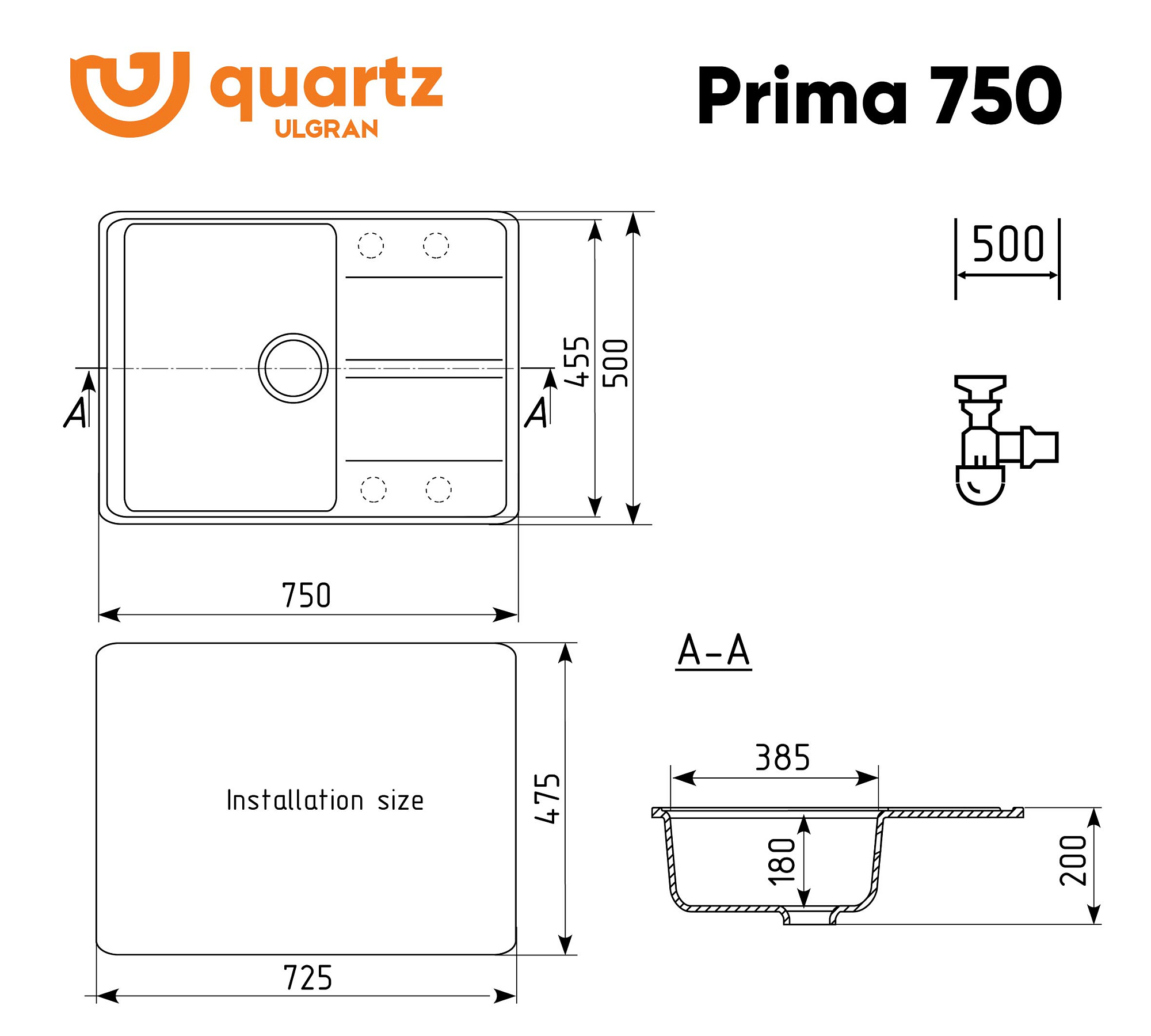 Мойка для кухни Ulgran Quartz Prima 750-06 кварцевая прямоугольная 75*50см трюфель купить 1