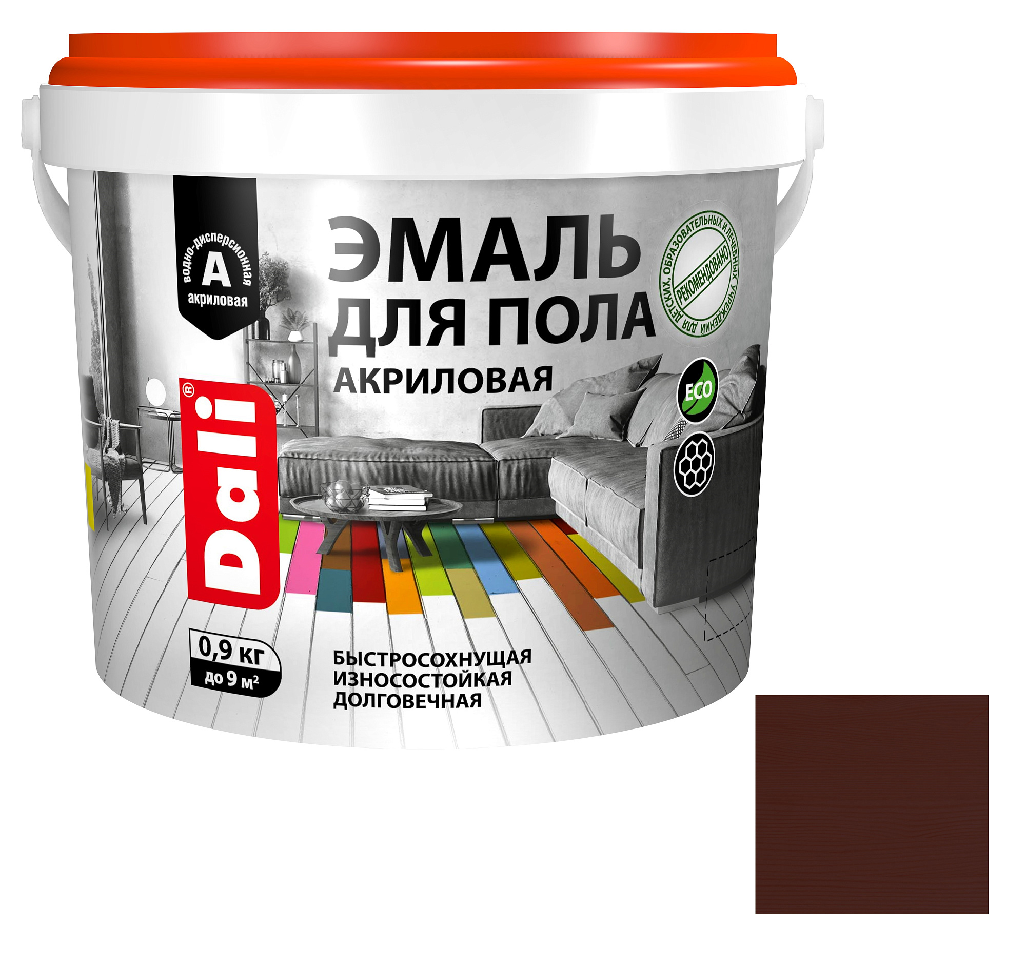Эмаль для пола акриловая полуглянцевая Dali 65129 красное дерево (0.9кг) доставка Нижний Новгород 1 Эмаль для пола акриловая полуглянцевая Dali 65129 красное дерево (0.9кг) купить 1