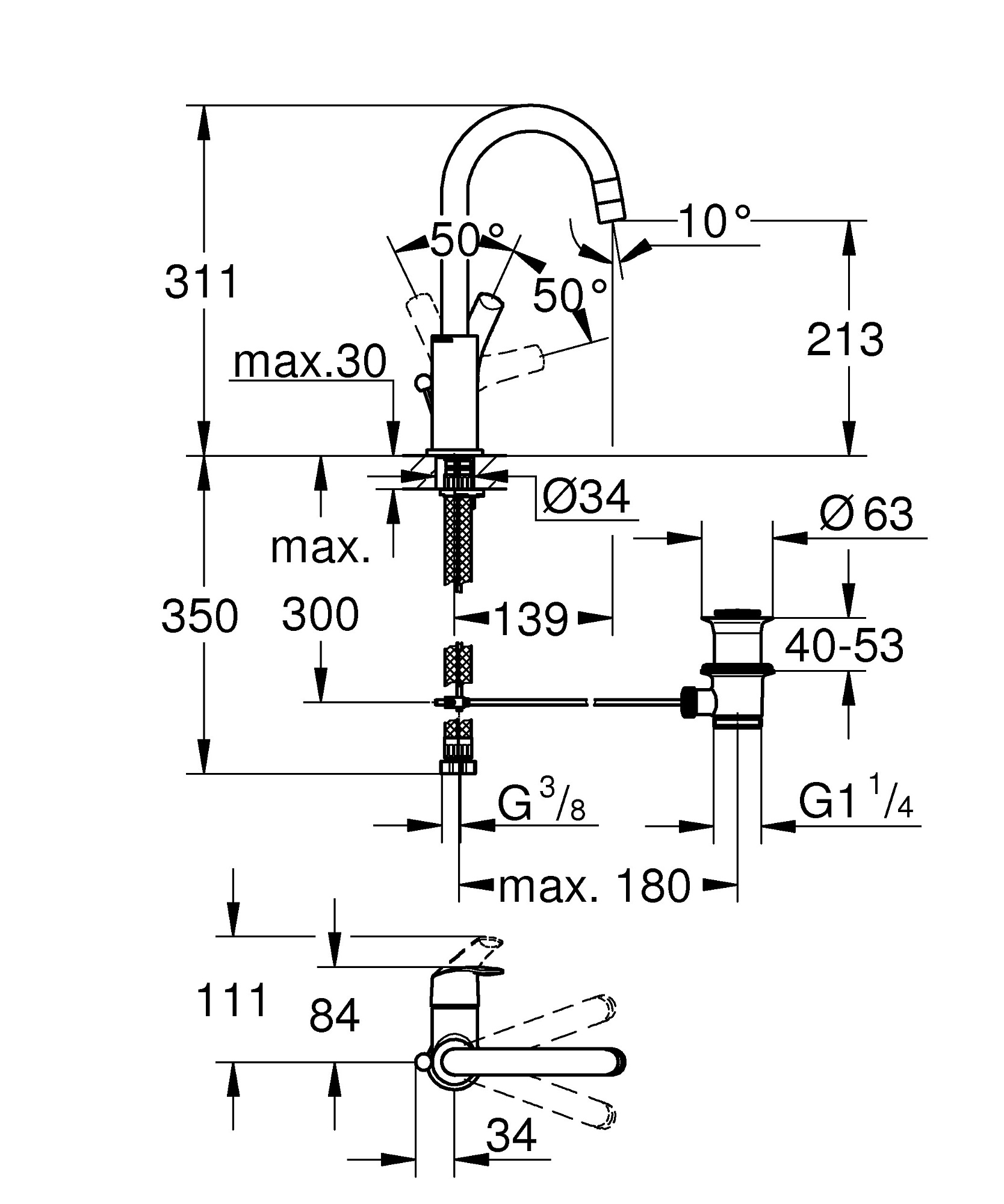Смеситель для раковины EUROSMART цвет хром GROHE 23537002 купить 3