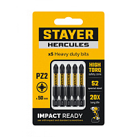 Биты торсионные HERCULES PZ2 50 мм 5 шт Stayer 26233-2-50-5