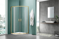 Ограждение душевое Iris-R-900-C-Brushed Gold Радиус стекло прозрачное 900*900*1850 брашированное золото SANTREK AQUA 341810