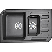 Мойка кухонная Granula GR-7803 прямоугольная 77.5*49.5см с 2 чашами и универсальным крылом шварц