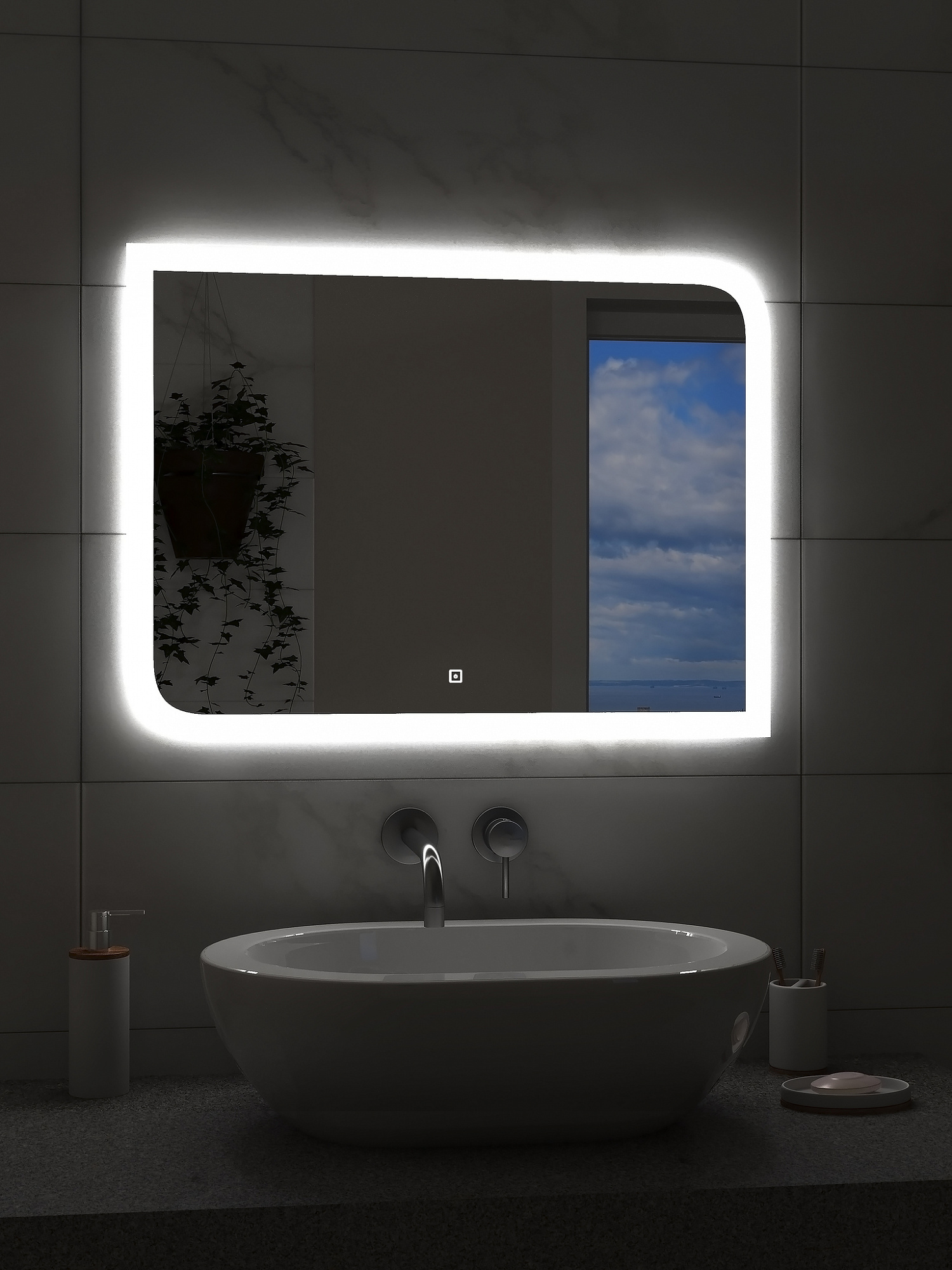 Зеркало Континент Fantasy 80*60см, LED подсветка, часы, антизапотевание, сенсор ЗЛП275 доставка Нижний Новгород 1 Зеркало Континент Fantasy 80*60см, LED подсветка, часы, антизапотевание, сенсор ЗЛП275 купить 1