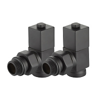 Набор дизайн-вентилей CUBE угловой  для радиатора 1/2" (черный) Royal Thermo RTE 56.0009
