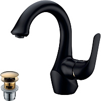 Смеситель Lemark Swan LM5406BG для раковины с донным клапаном черный/золото