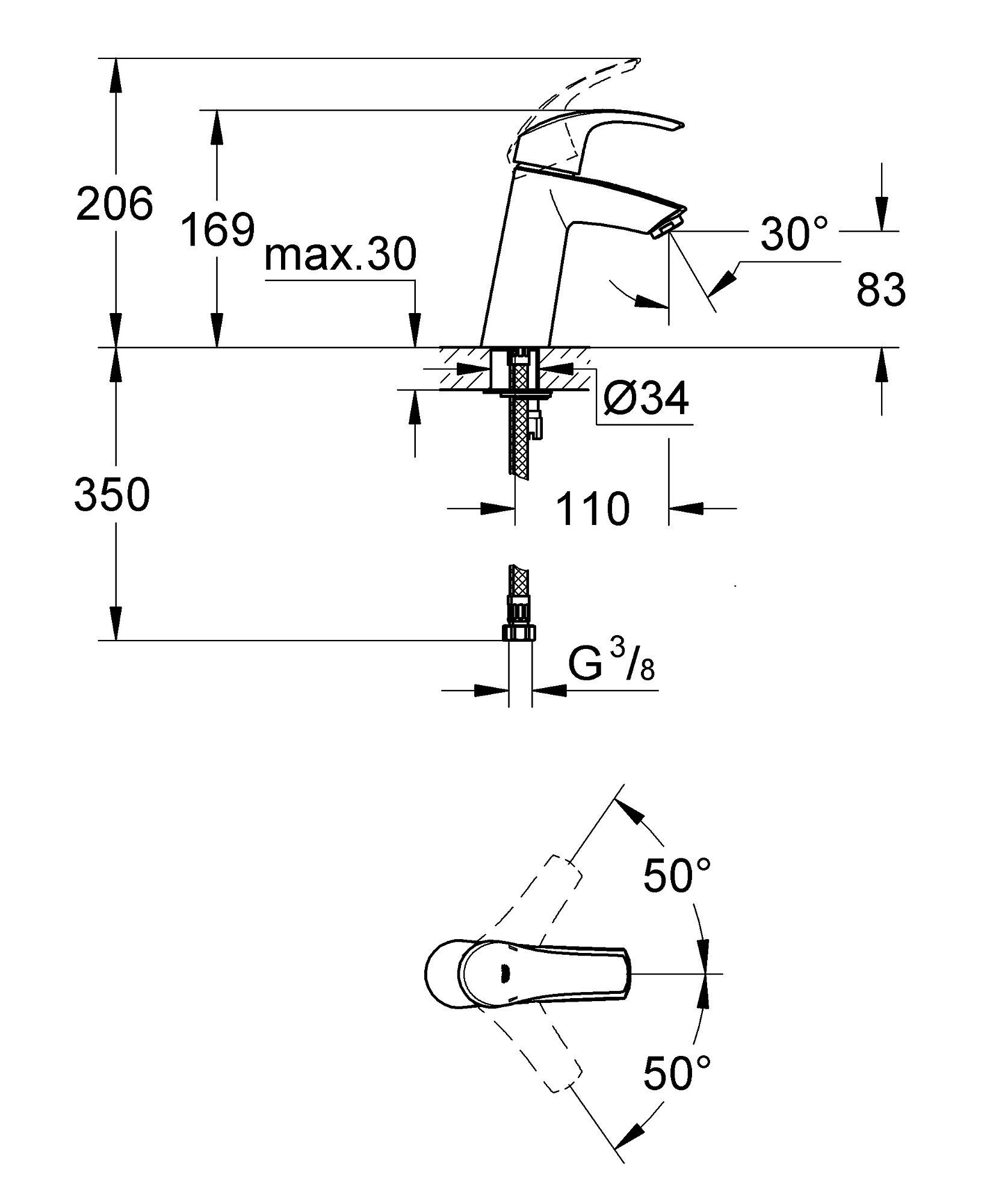 Смеситель для раковины EUROSMART цвет хром GROHE 23324001 купить 3