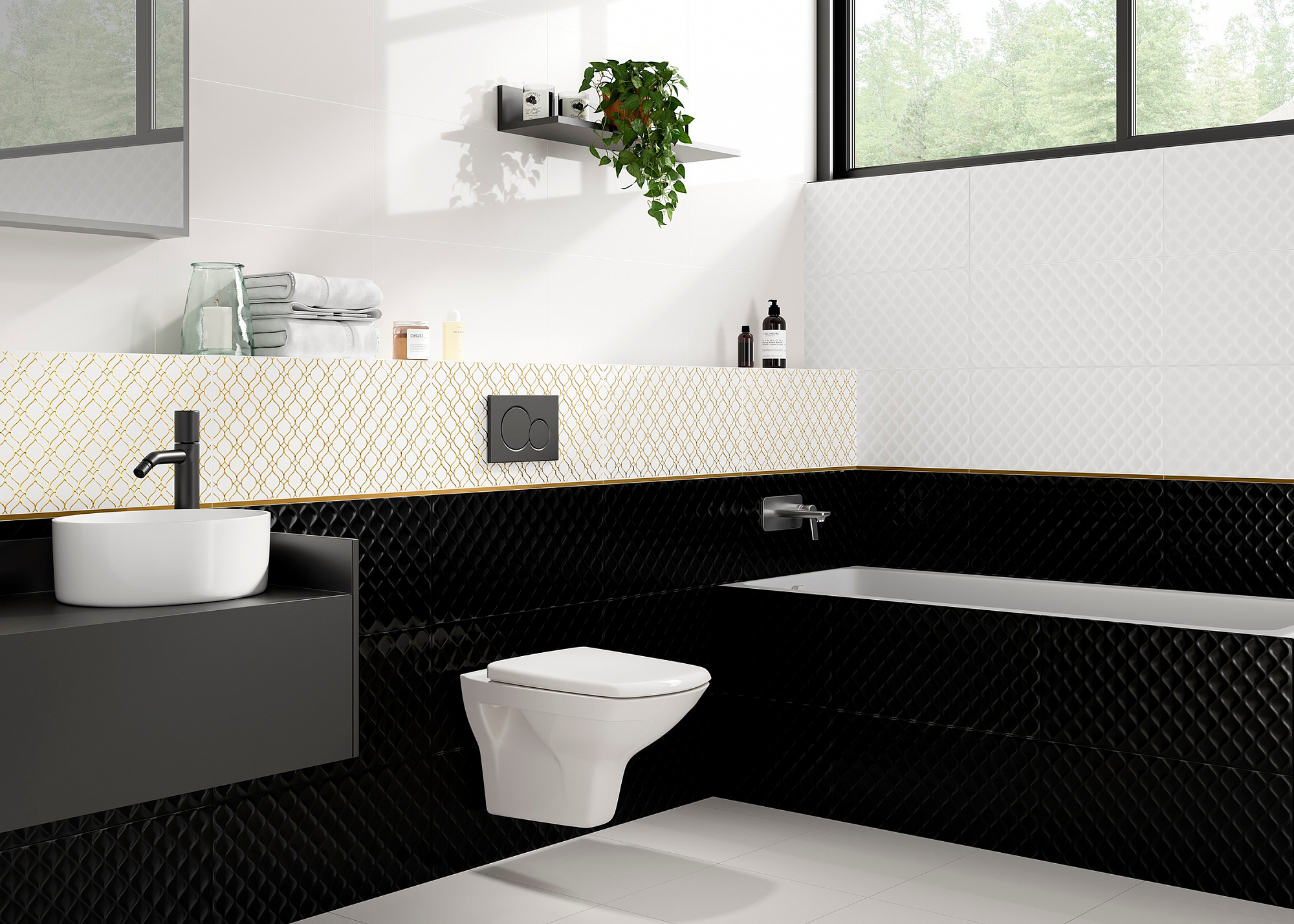 Плитка настенная Deco рельефная черный 29.8*59.8см Cersanit DEL232D купить 1