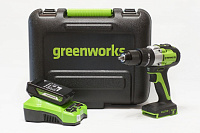 Дрель-шуруповерт аккумуляторная Greenworks GD24DD60K2 кейс 24В 60Нм(бесщеточн) 1акк*2.0а/ч (3704107UA)