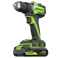 Дрель-шуруповерт аккумуляторная GreenworksDD560 К2*2  Series 5 коробка 24В 60Нм(бесщеточн) Anti-kickback 2акк*2.0а/ч + з/у (3708407CUC)