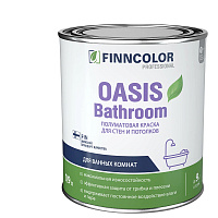 Краска для влажных помещений OASIS BATHROOM  полуматовая белый (база А) 0.9л Finncolor 