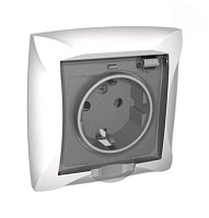 Розетка LEXEL ДУЭТ WDE000148 с рамкой, со шторками, с крышкой, белая, 1-местная