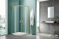 Ораждение душевое Iris-CR-800-C-Brushed Gold стекло прозрачное 800*800*1850 брашированное золото SANTREK AQUA 341807