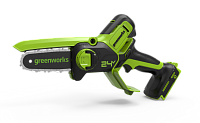 Цепная мини пила аккумуляторная Greenworks GD24CSMNX (1/4"-1.1-32) сумка 24В шина-15см б/щет 1акк*2.0а/ч+з/у (2008707UA)