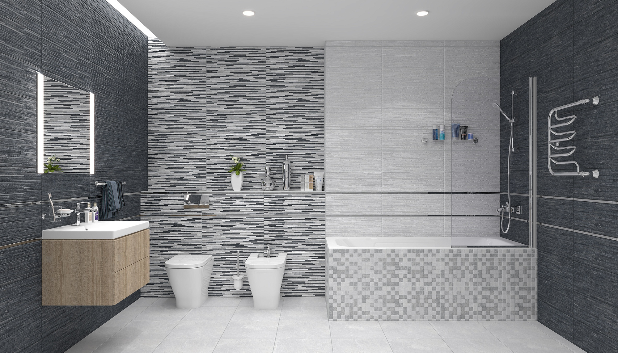 Плитка настенная Alcor, цвет мозаика черная, 20*60см Ceramica Classic 17-11-04-1188 купить 1