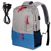 Рюкзак Ecos Городской серый/синий 15л с USB портом 006678