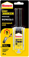 Клей Супер Эпокси Формула 5 прозрачный шприц Момент 2367075 (25мл)