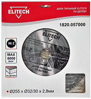 Диск пильный Elitech ф255*32/30мм*96 зуб дерево тв спл (1820.057000)