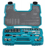 Набор головок Makita 23 предмета (3/8") трещотка (84 зуб), удлинит.Cr-V, 8-20мм (B-65573)