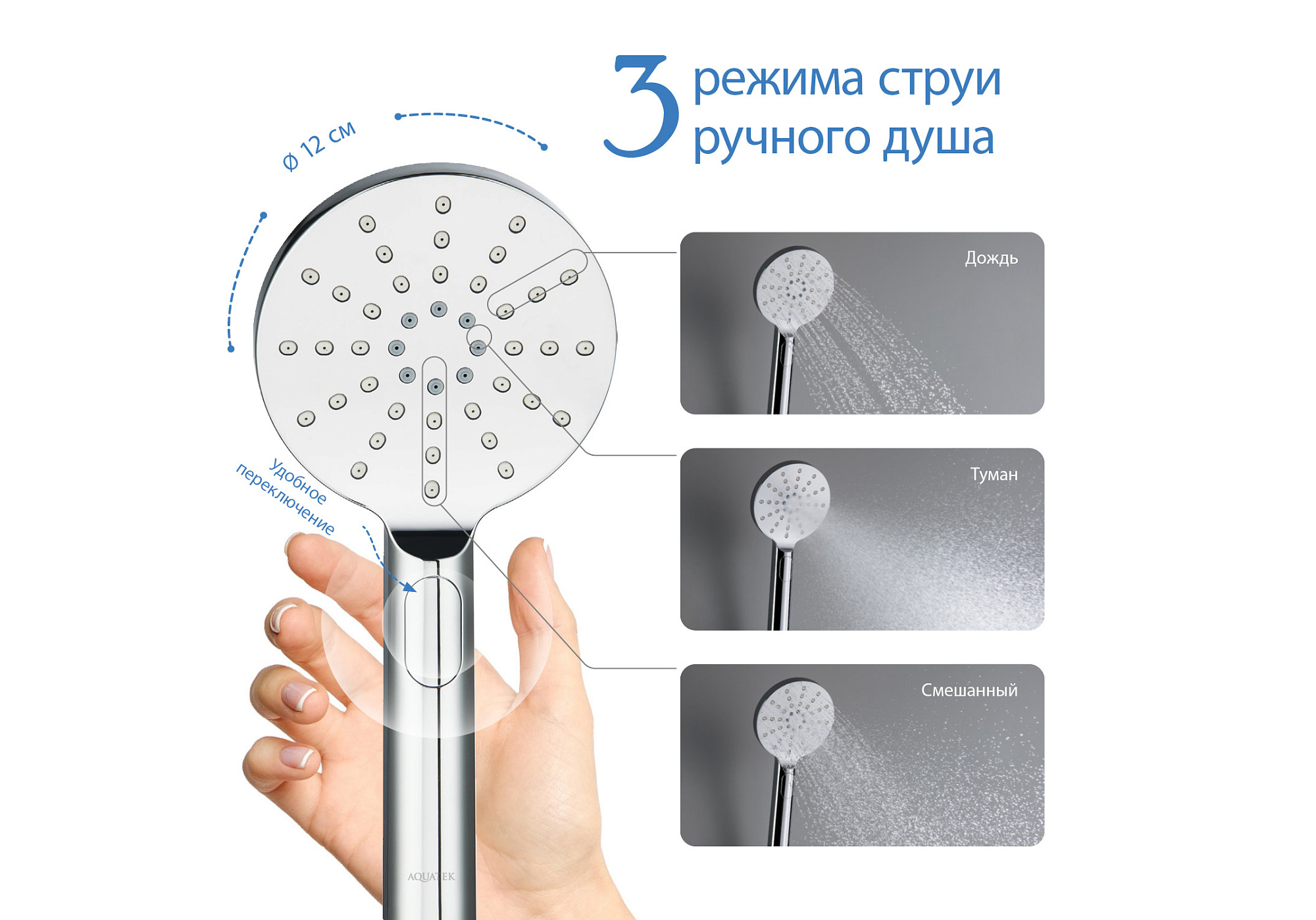 Душ ручной ОБЕРОН Select 120 3 jet Aquatek AQ2006CR доставка Нижний Новгород 2 Душ ручной ОБЕРОН Select 120 3 jet Aquatek AQ2006CR купить 2