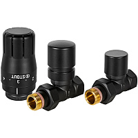 Комплект клапанов термостатических Design прямой 1/2 черный Stout SVTDK-0001-000015B