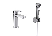 Смеситель ЛУГАНО для раковины с гигиеническим душем хром Aquatek AQ1712CR