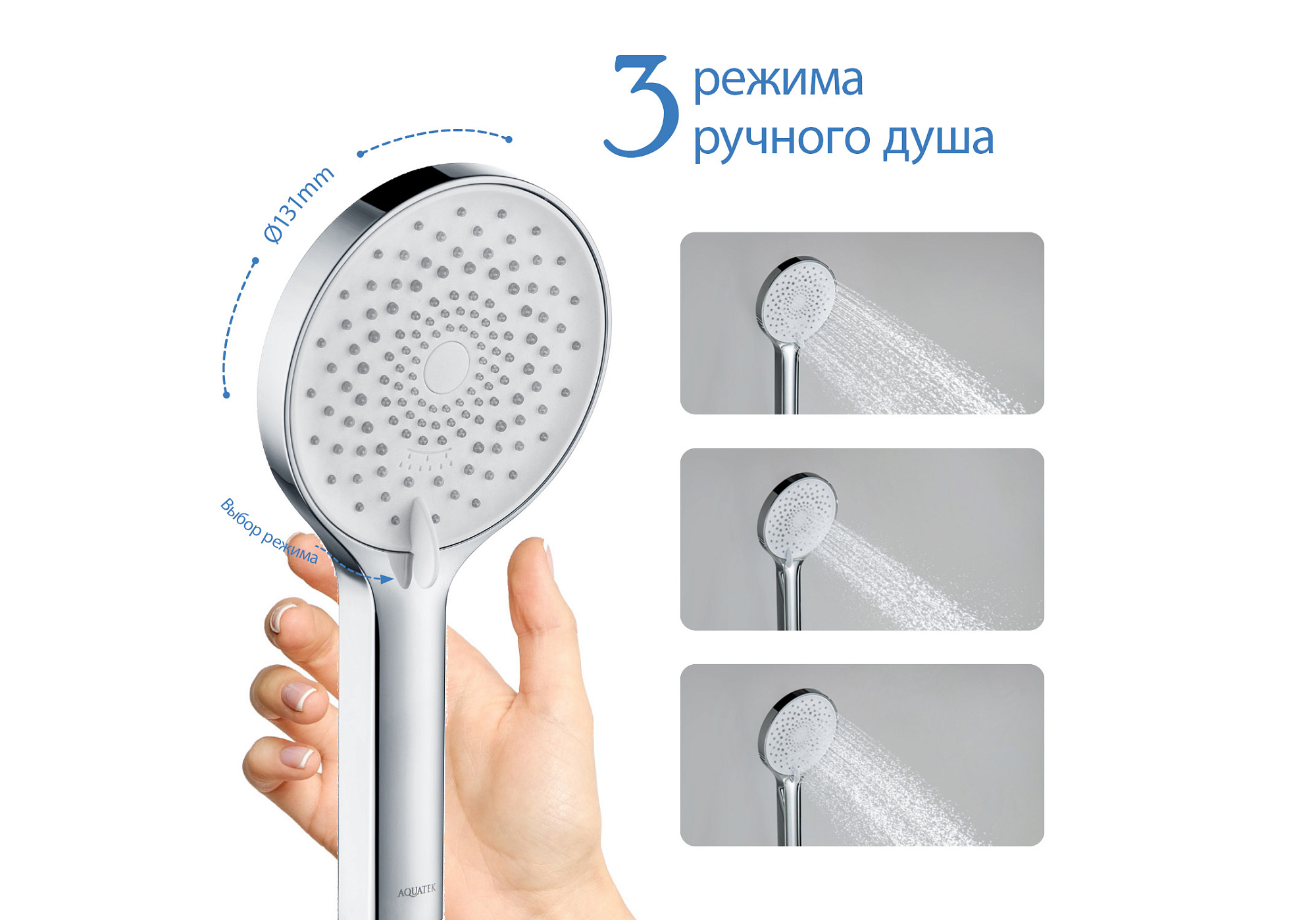 Душ ручной ЛУГАНО 3jet хром Aquatek AQ2201CR купить 2