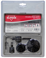 Коронка по дереву (набор) ELITECH 11предметов(коронки ф19,22,29, 32,38,44,51,64мм)+ хвостовики и ключ (1820.080600)