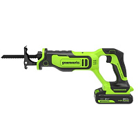 Пила сабельная акк. Greenworks GPT-BLRS-1, 24V, б/щет, 0-3000/мин, рез 115 мм дер.,1х2Ач,ЗУ,кор (1200607CUA)