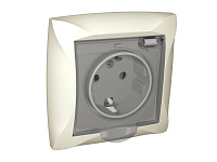 Розетка LEXEL ДУЭТ WDE000246 с рамкой, со шторками,с крышкой, бежевая, 1-местная
