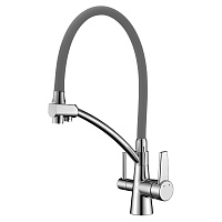 Смеситель Lemark Comfort для кухни под питьевую воду, гибкий излив хром, серый LM3071C-Gray